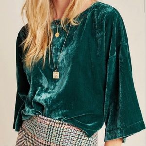 Anthropologie Cupcake and cashmere green velvet Christmas top